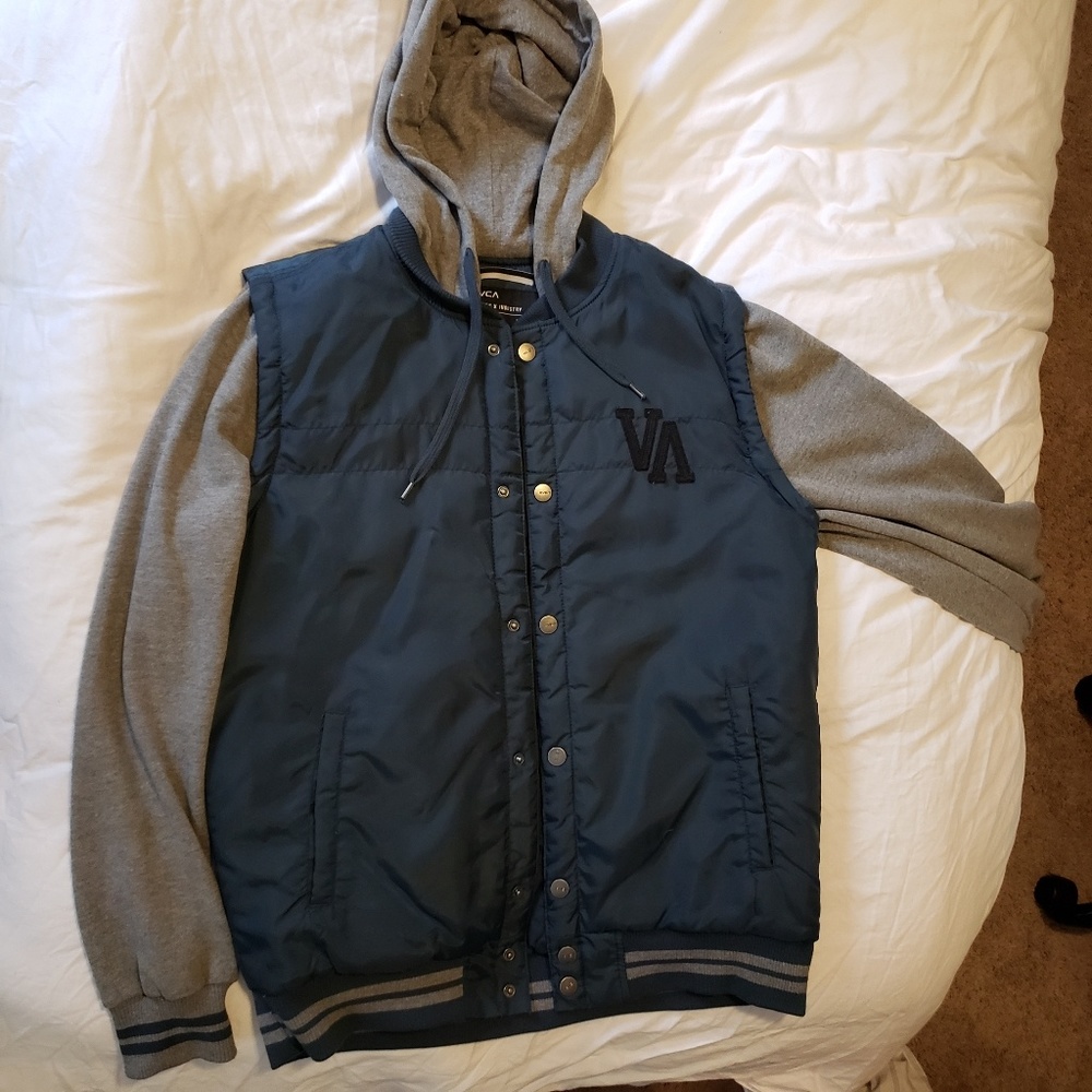 RVCA men's hooded jacket- blue/grey, size medium